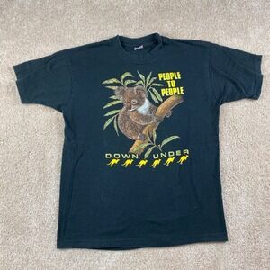 Vintage 90s Fruit of the Loom Mens Large Black Koala Kangaroo Down Under T Shirt